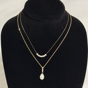 Borrowed & Blue Delicate Pearl And Cubic Zirconia Double Layer Necklace - NWT